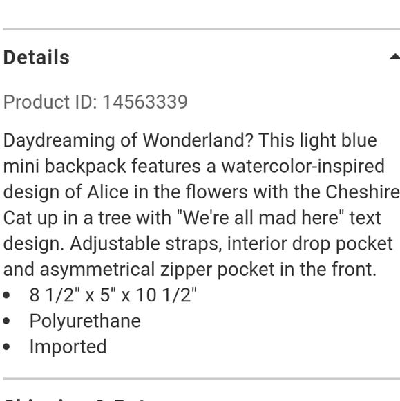 NWT Loungefly Alice in Wonderland Mini Backpack - Picture 5 of 7